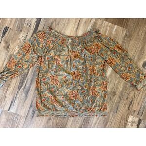 LRL Lauren Ralph Lauren Women's Floral Romantic Peasant Boho Top Blouse Large L